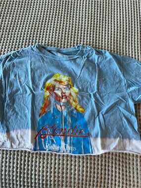 mandee Blue Blondie Graphic Crop Top with Yellow Accent